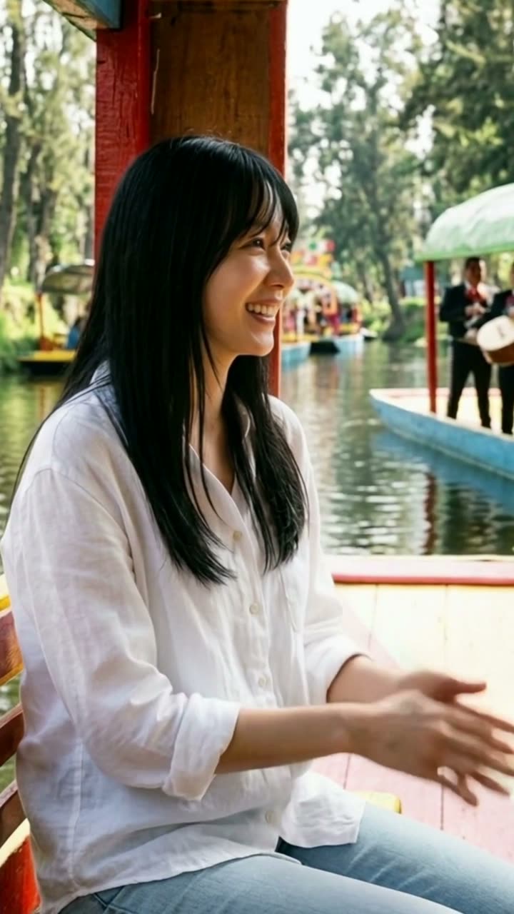 Rena on a trajinera boat in Xochimilco, Mexico City