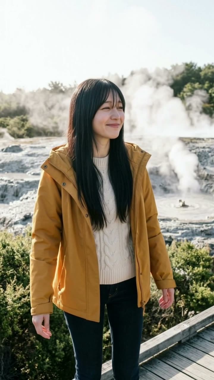 Rena at the geothermal mud pools of Rotorua, New Zealand